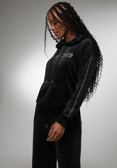 Rhinestone Detail Velour Hoodie
