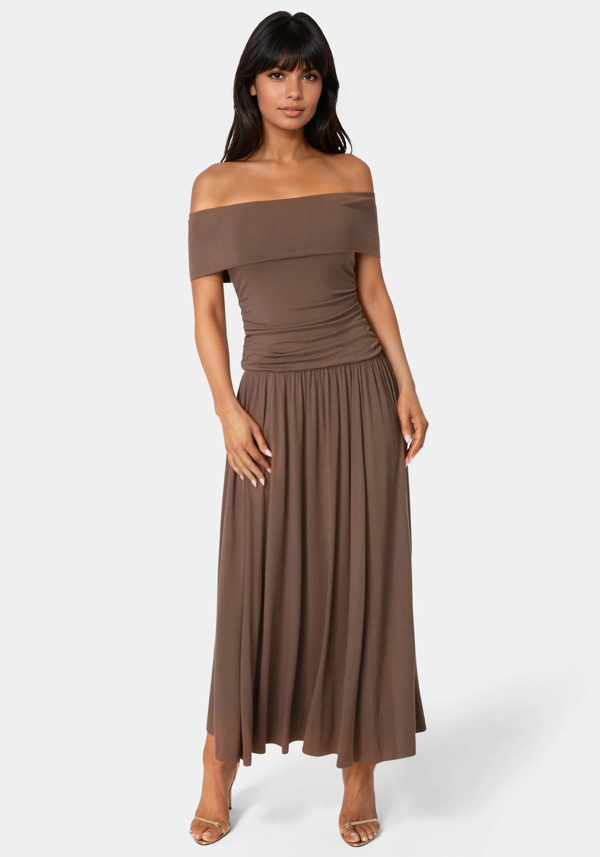Off the Shoulder Drop Waist Maxi Dress