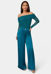 High Waist Satin Wide Leg Pant