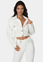 Dropped Shoulder D Ring Detail Oversized Denim Jacket