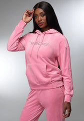 Rhinestone Detail Velour Hoodie