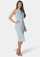Sleeveless Front Button Denim Dress
