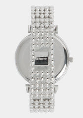 Silver Dial Crystal Bezel Watch