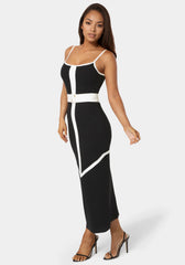 Rib V-Neck Bodycon Maxi Dress with Belt