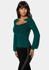Open Neck Rhinestone Trim Sweater
