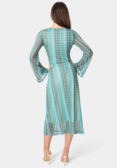 Crochet Stripe Bell Sleeve Maxi Dress