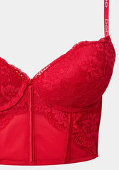 Lace and Mesh Push Up Bustier Long Line Bra