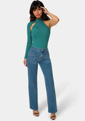 Natural Waist V Cut Straight Leg Jeans