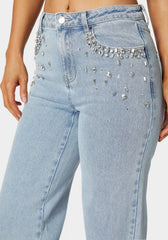 High Waist Embellished Wide Leg Jeans