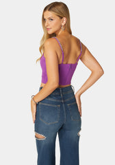 Rhinestone Trim Sleeveless Knit Top