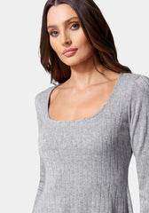Long Sleeve Square Neck Rib Dress