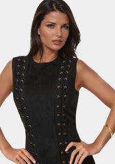 Faux Suede Lace Up Mini Dress