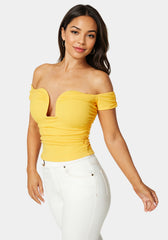 Ruched Cut Out Cold Shoulder Knit Top