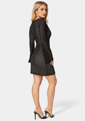 Lace Bell Sleeve Keyhole Mini Dress
