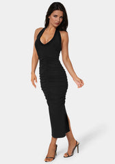 Slinky Shirred Halter Maxi Dress