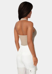 Bebe Logo Halter Neck Rib Tank