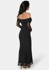 Long Sleeve Off the Shoulder Mesh Maxi Dress