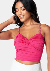 Pleated Chain Strap Bustier Top